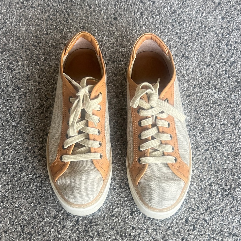 M. Gemi Women's Tan and Cream Leather and Canvas Sneakers
